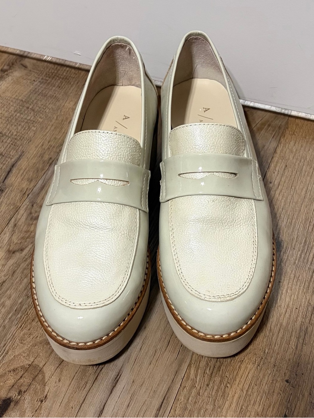 Anthropologie Llana Cream Patent & Leather Platform Loafers